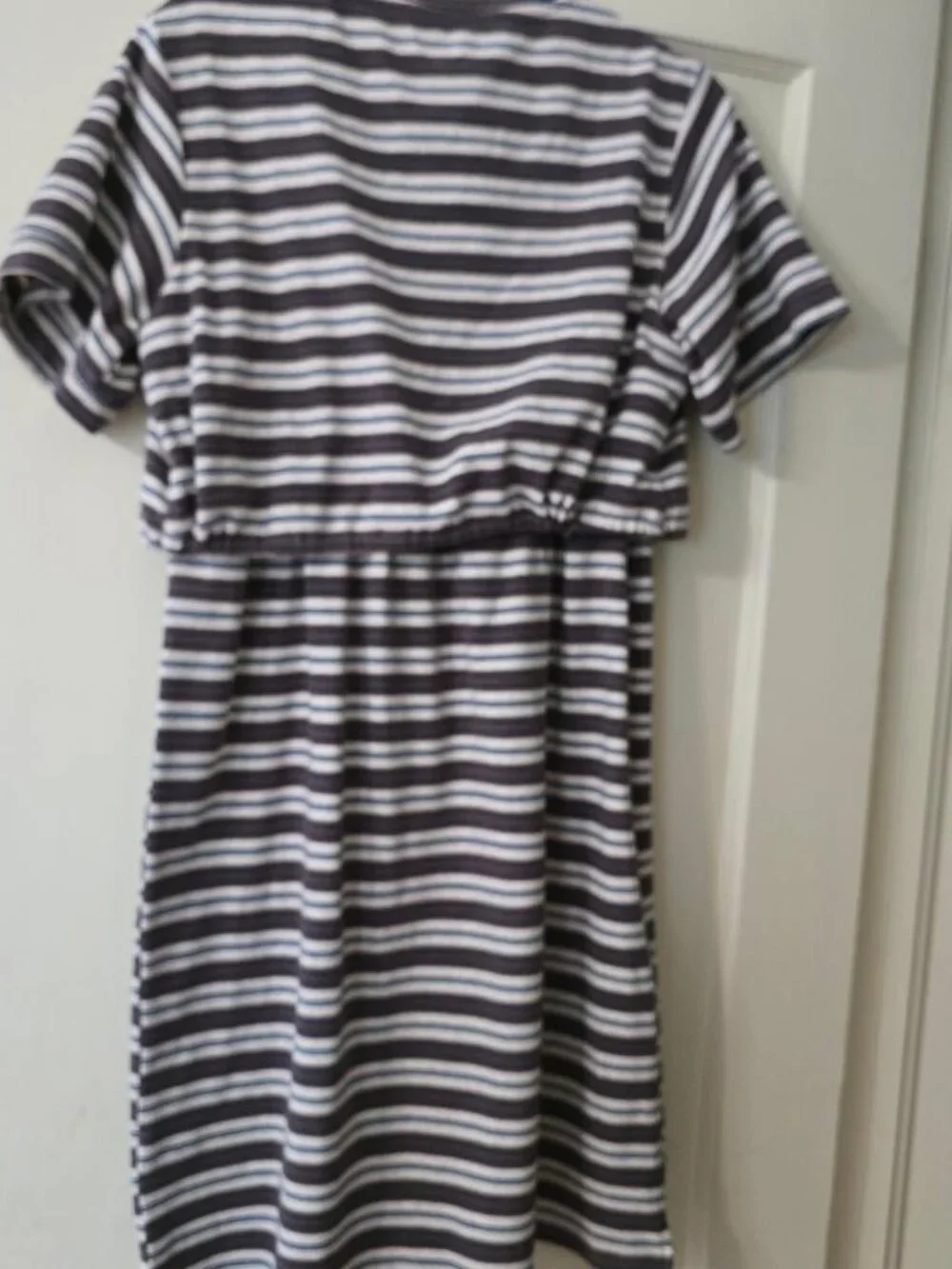 S Roolee Brown & White Striped short-sleeve Nursing dress with drawstring waist
